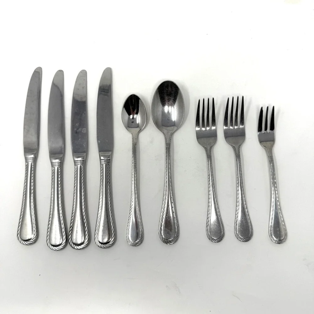 Cambridge Carlyle Flatware Stainless Steel Silverware Twisted Rope Edge Set‎ 9